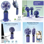 Digital Display Portable Mini Fan – 5-in-1 Multipurpose USB-C Rechargeable Handheld Fan - With Cable
