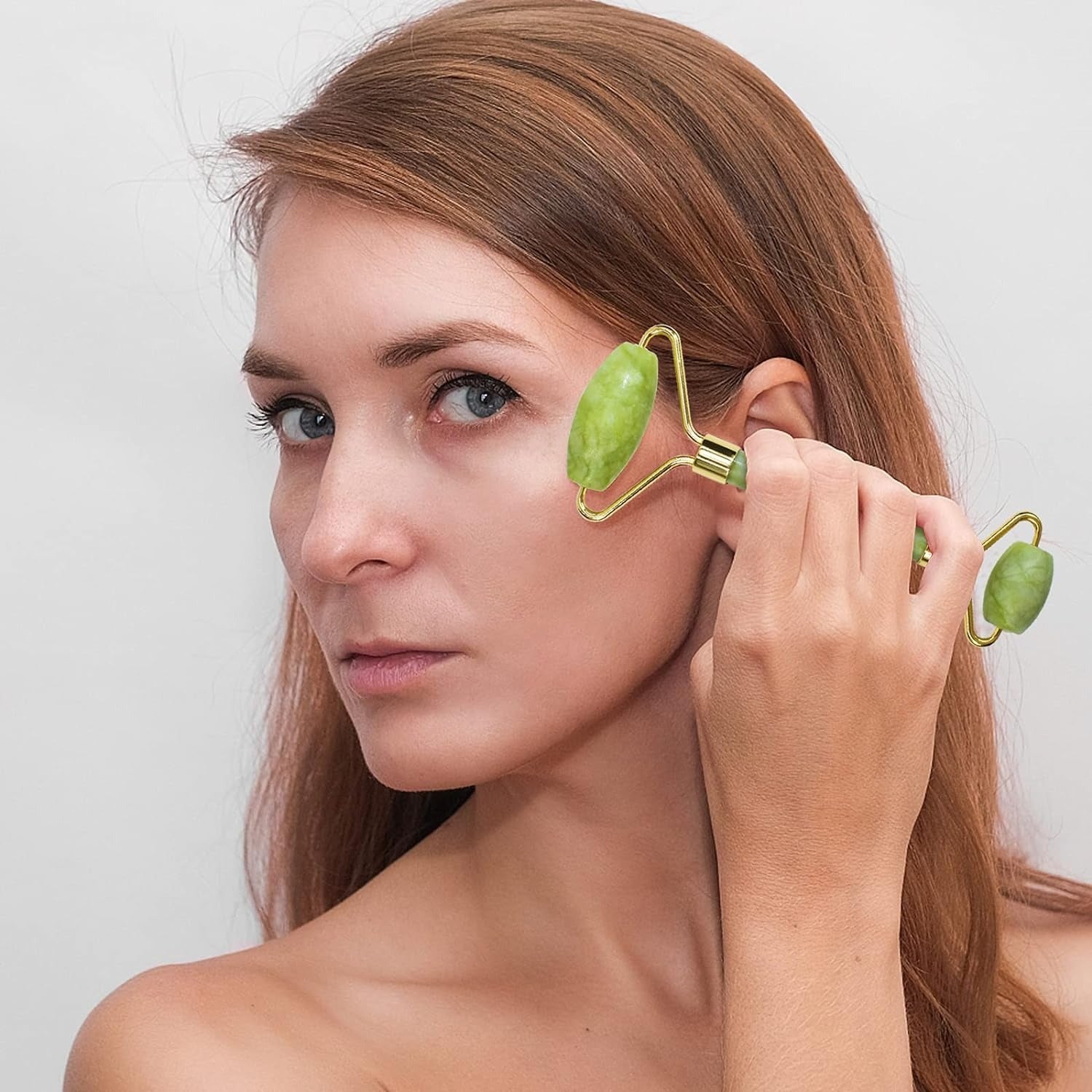 FLFWLASS Contour Facial Roller & Gua Sha Massager Set – Natural Jade Stone Beauty Kit for Face Lifting & Anti-Aging