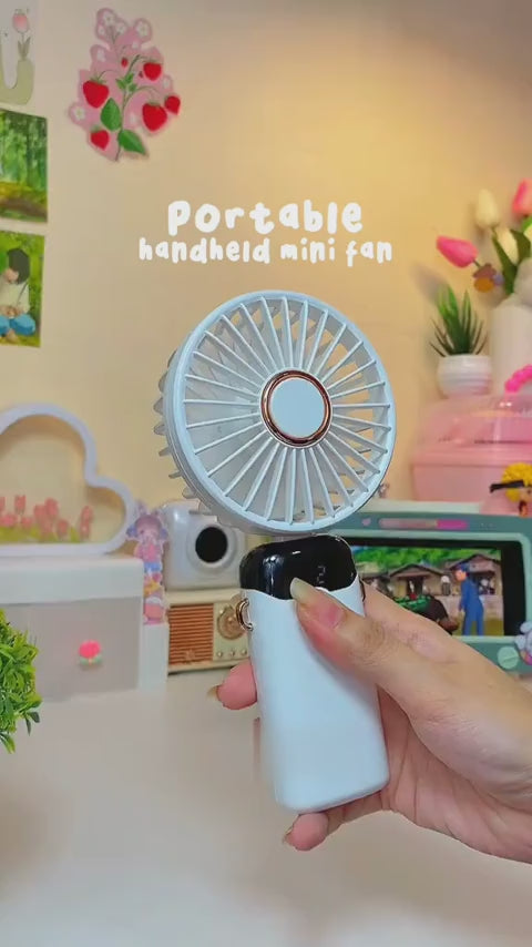 Digital Display Portable Mini Fan – 5-in-1 Multipurpose USB-C Rechargeable Handheld Fan - With Cable